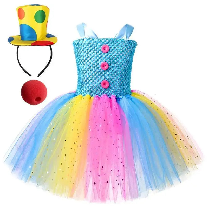 Sparkly Circus Clown Costumes for Girls Halloween Christmas Tutu Dress for Kids Joker Fancy Outfit Twinkle Circus Show Clothes