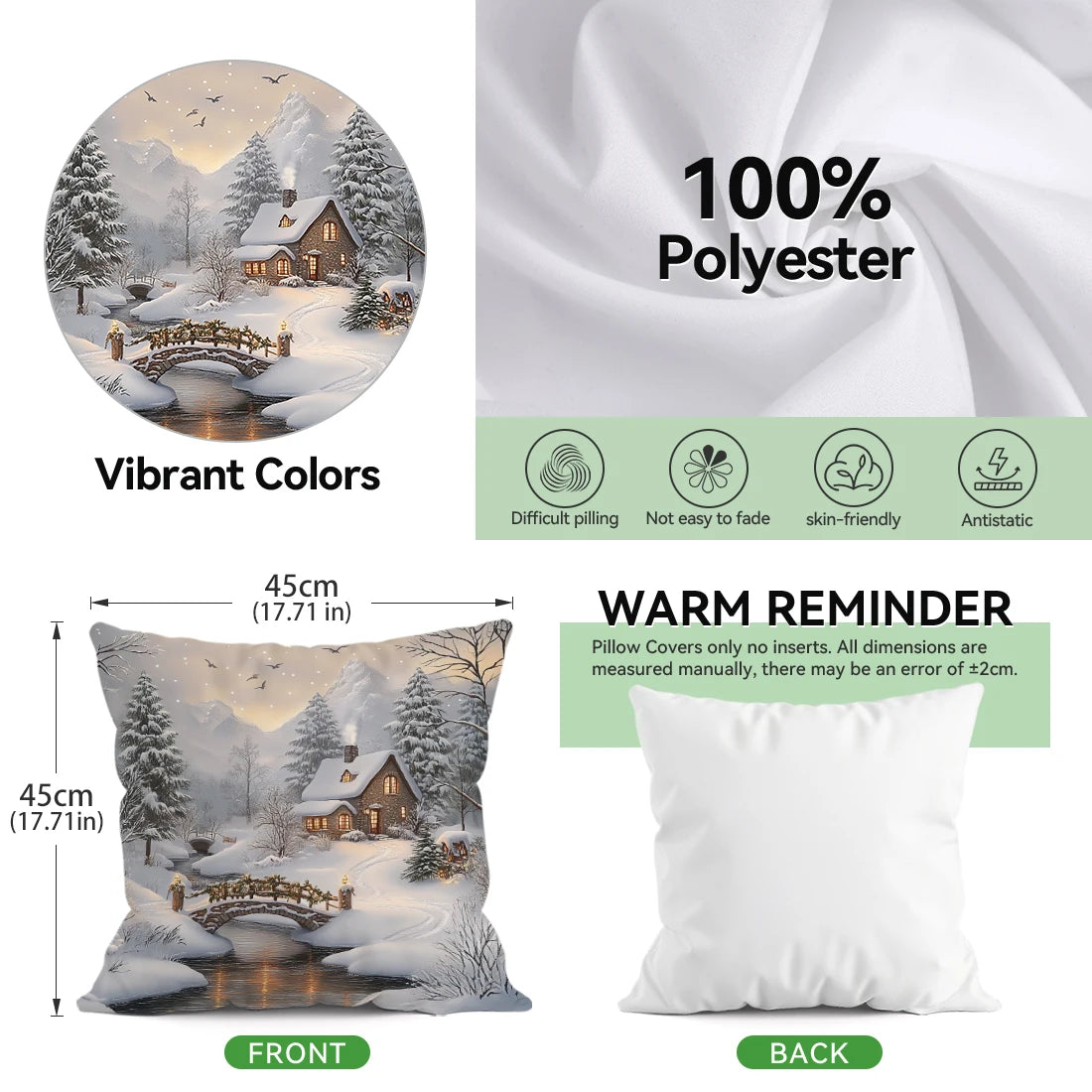 Christmas Winter Village Decorative Pillowcase 18X18 Inch Pillow Covers Throw Pillows Cushion Cases for Home Car Sofa 1pcs/4pcs