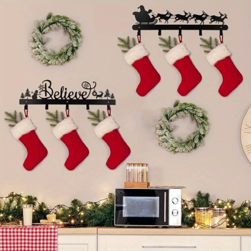 1 pc HELLOYOUNG - Enhance your mantel with Christmas stocking wall hanger. Hook bracket. Holiday decoration Santa, snowman