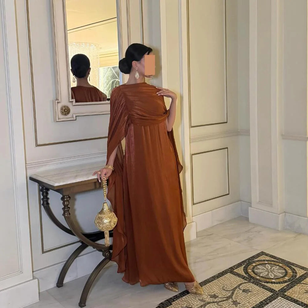 Customized Straight Prom Dresses Ankle-Length O-Neck Half Sleeve Evening Dresses Simple Fashion Draped Velour  Christmas Dresses