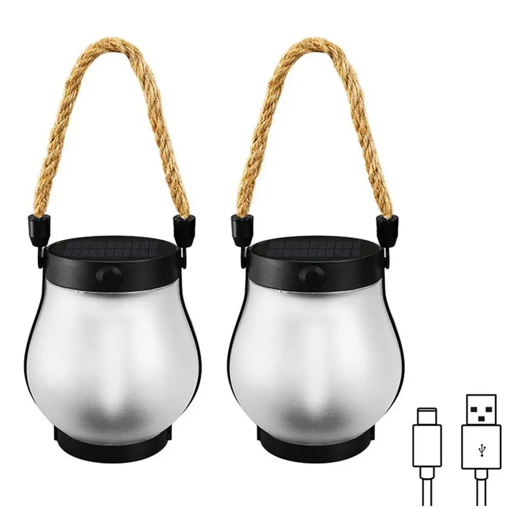 Solar Flame Lantern Outdoor Hanging Lamp 800 Lumens With Rope Handle IPX4 Waterproof Decorative Light For Garden Patio Camping