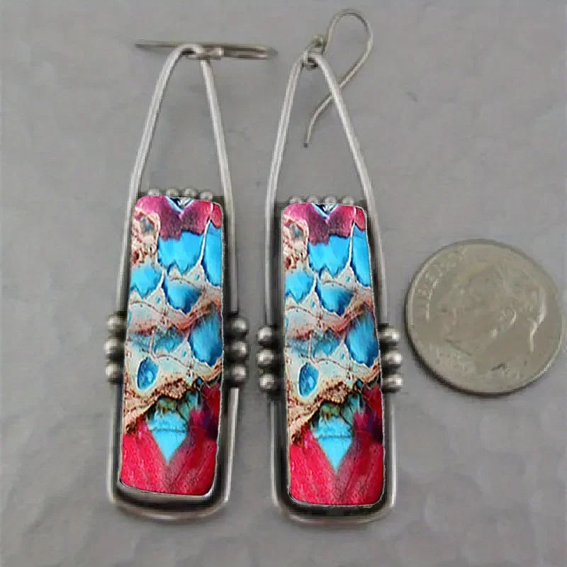 2PCS Retro Bohemian Earrings Imitation Turquoise Men's and Women's Vintage Jewelry Birthday Party Anniversary Gift Christmas