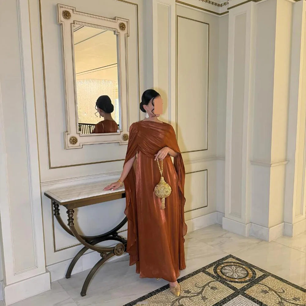 Customized Straight Prom Dresses Ankle-Length O-Neck Half Sleeve Evening Dresses Simple Fashion Draped Velour  Christmas Dresses