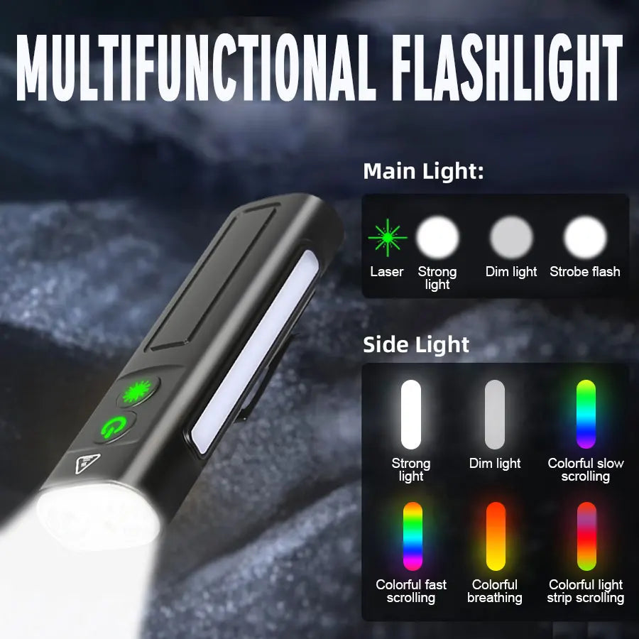 Multi-function Pocket Flashlight With Tail Magnet Emergency Outdoor Torch Portable Built-In Battery Rechargeable Clip Work Lamp