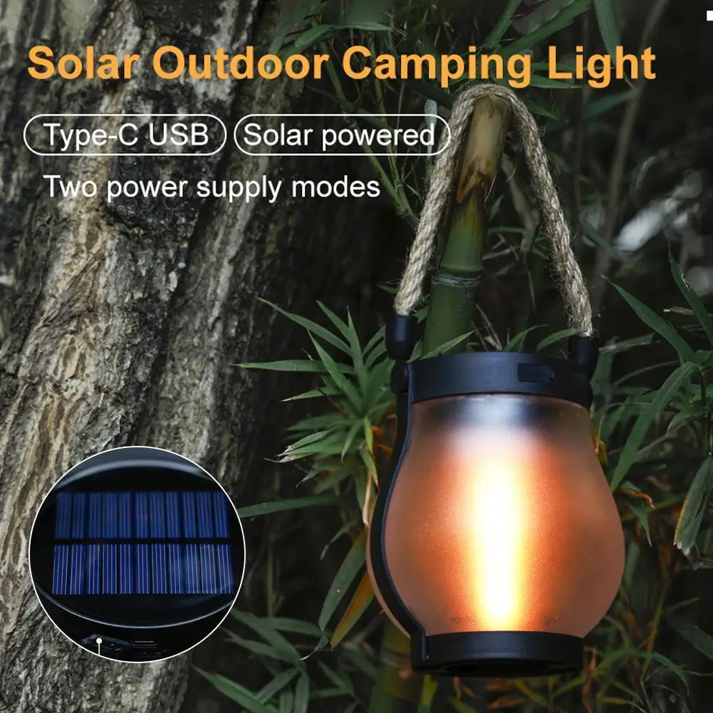Solar Flame Lantern Outdoor Hanging Lamp 800 Lumens With Rope Handle IPX4 Waterproof Decorative Light For Garden Patio Camping