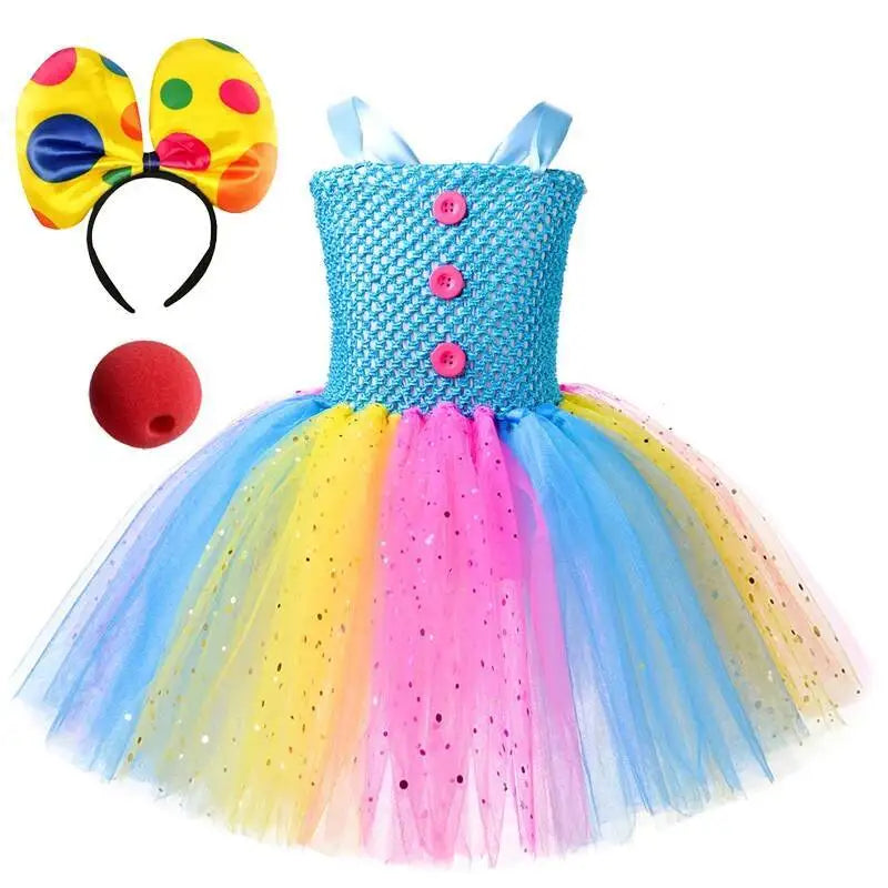 Sparkly Circus Clown Costumes for Girls Halloween Christmas Tutu Dress for Kids Joker Fancy Outfit Twinkle Circus Show Clothes