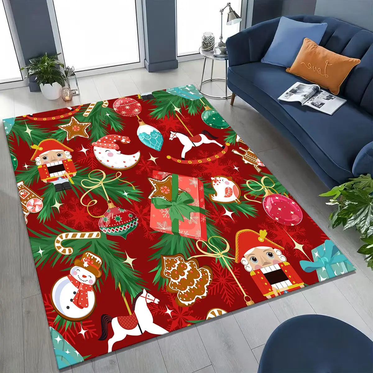 Merry Christmas Tree Santa Claus Cartoon Happy New Year Gift Carpet Rug for Bedroom Living Room Sofa Home Doormat Decor,Non-slip