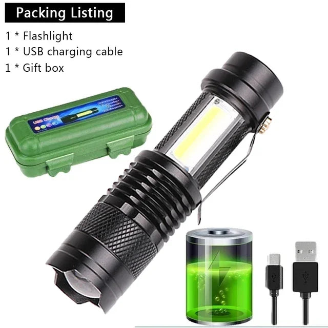 Portable USB Rechargeable Zoom LED Flashlight XP-G Q5 Mini Flash Light Torch Lantern 3 Lighting Modes Outdoor Camping Lamp