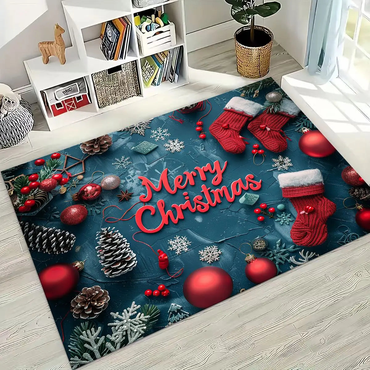 Merry Christmas Tree Santa Claus Cartoon Happy New Year Gift Carpet Rug for Bedroom Living Room Sofa Home Doormat Decor,Non-slip