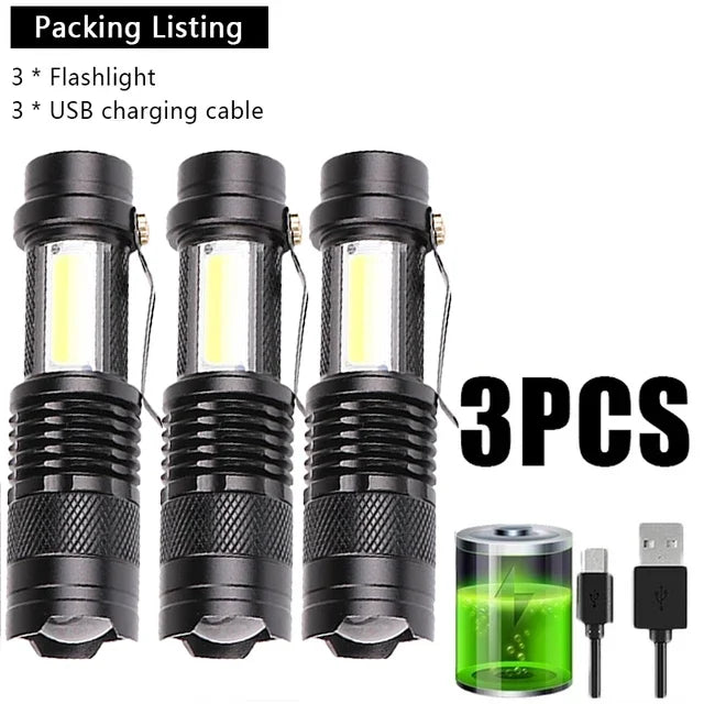 Portable USB Rechargeable Zoom LED Flashlight XP-G Q5 Mini Flash Light Torch Lantern 3 Lighting Modes Outdoor Camping Lamp
