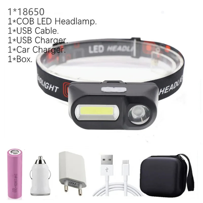Drop Shipping 5 modes LED With Rechargeable 18650 Battery USB Portable Flashlight Lantern Headlamp Outdoor Camping Headlight