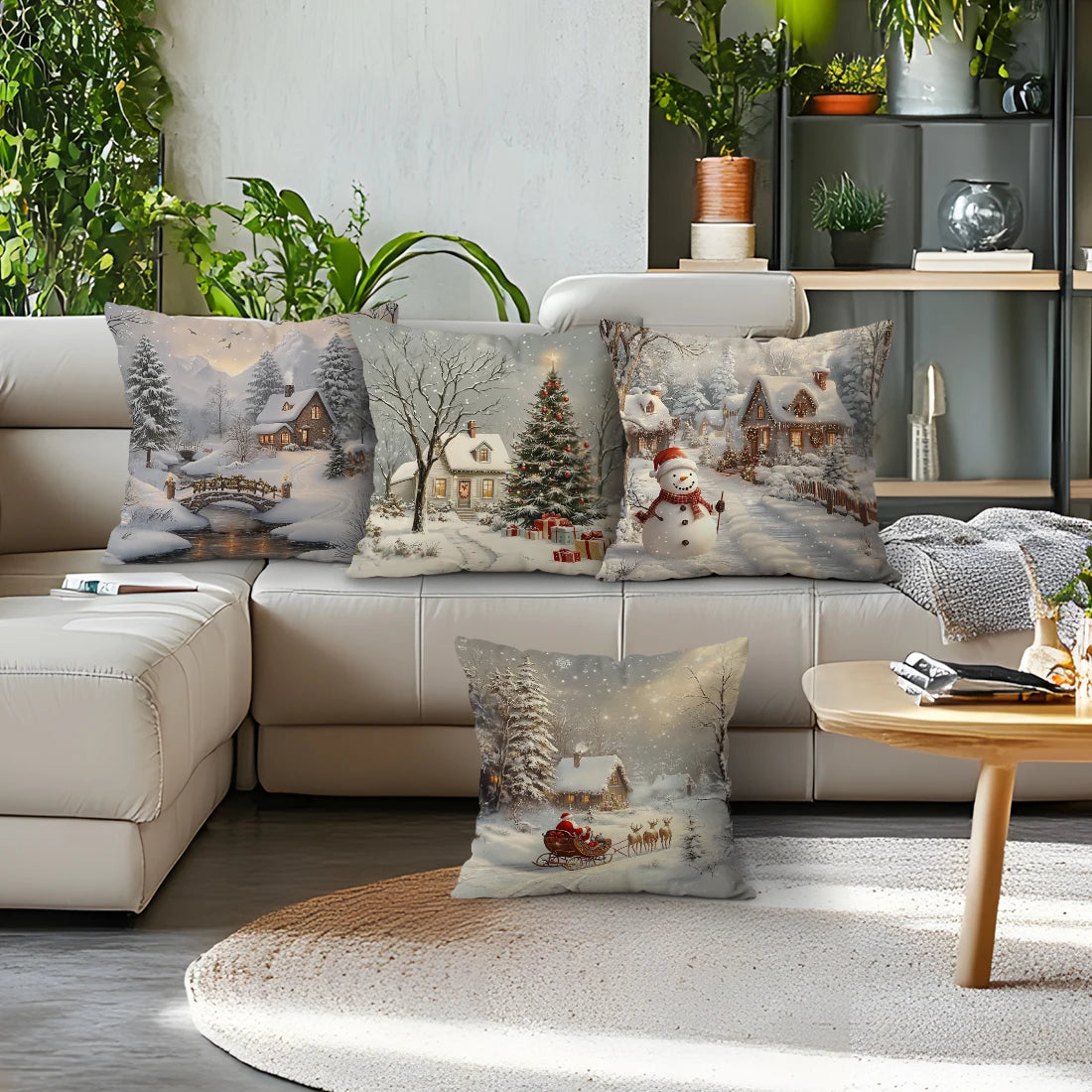 Christmas Winter Village Decorative Pillowcase 18X18 Inch Pillow Covers Throw Pillows Cushion Cases for Home Car Sofa 1pcs/4pcs