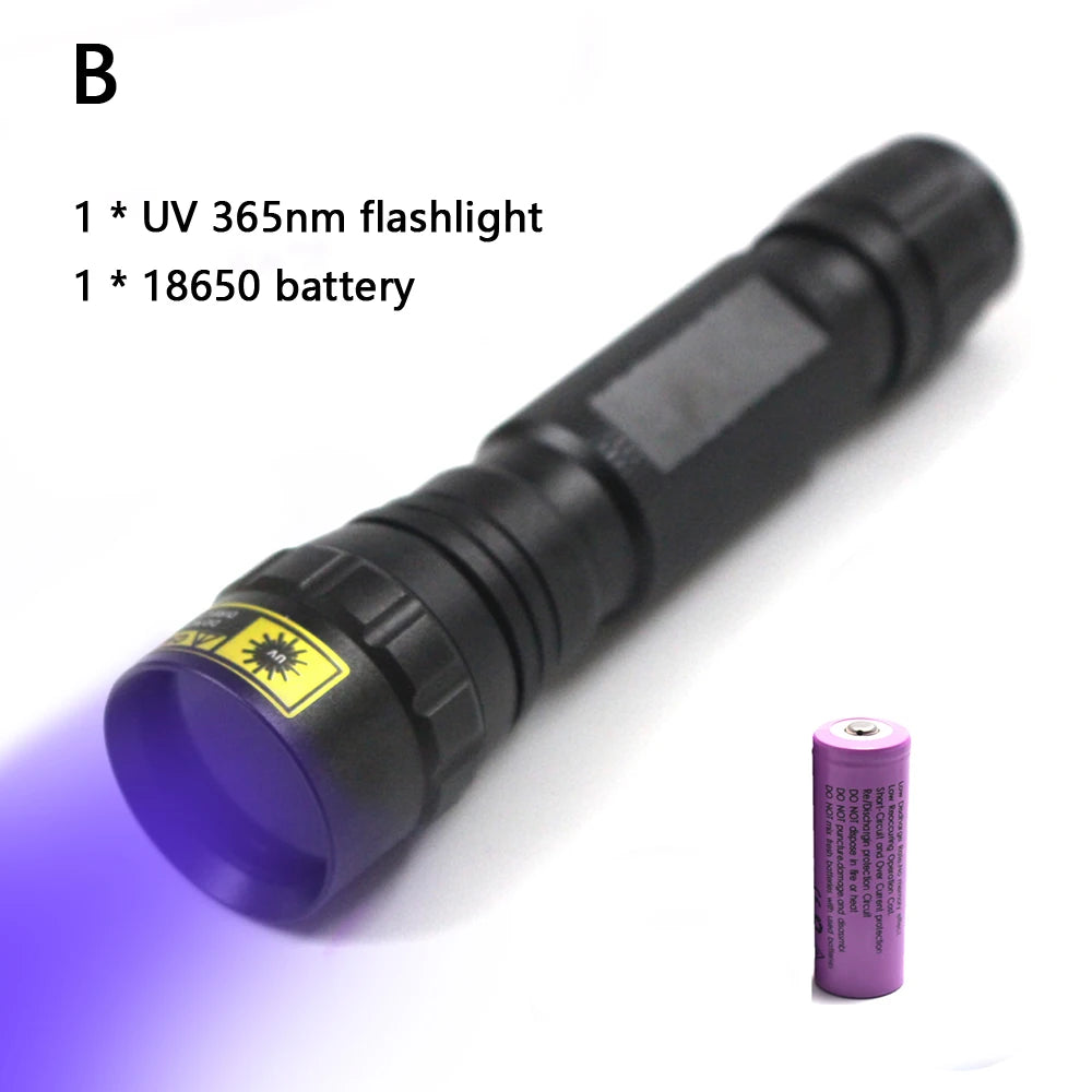 10W 365nm UV Flashlight Portable 18650 Rechargeable Blacklight for Pet Urine Detector, Resin Curing, Scorpion, Fishing