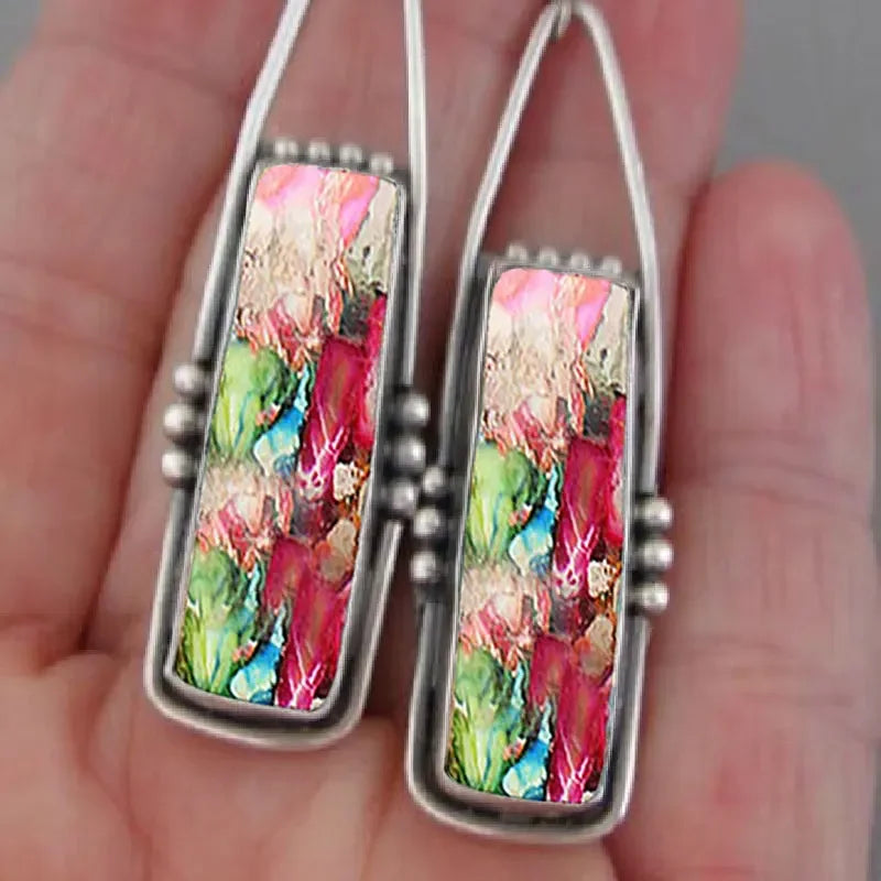 2PCS Retro Bohemian Earrings Imitation Turquoise Men's and Women's Vintage Jewelry Birthday Party Anniversary Gift Christmas