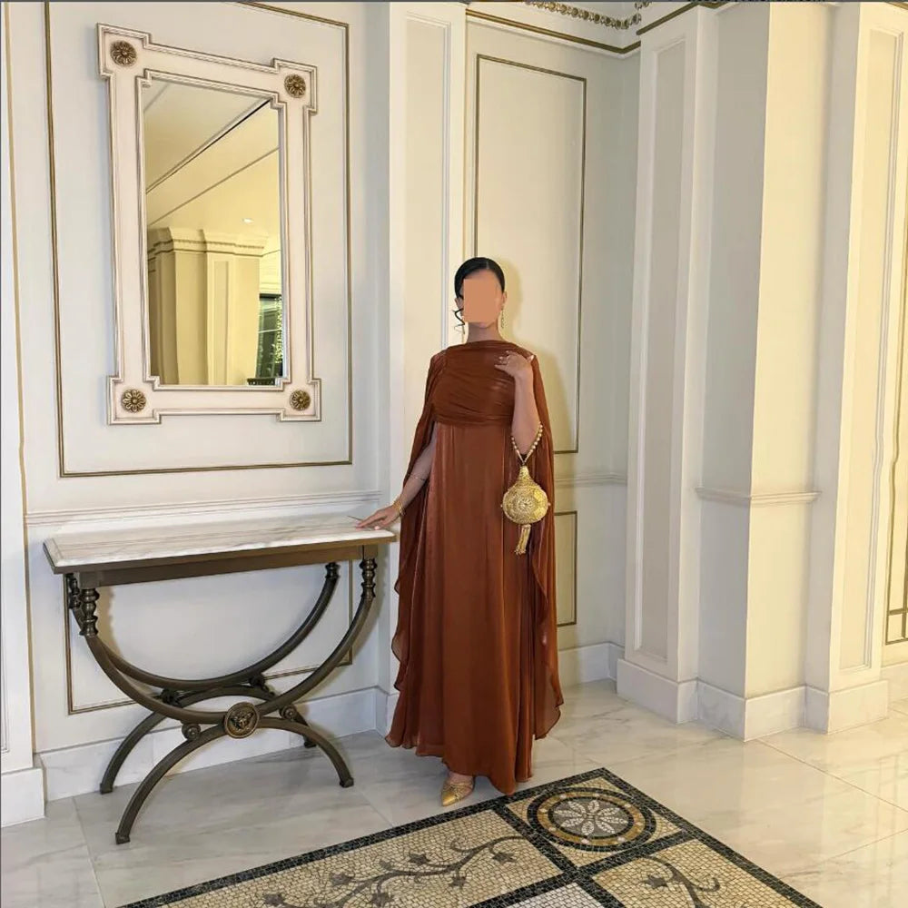 Customized Straight Prom Dresses Ankle-Length O-Neck Half Sleeve Evening Dresses Simple Fashion Draped Velour  Christmas Dresses