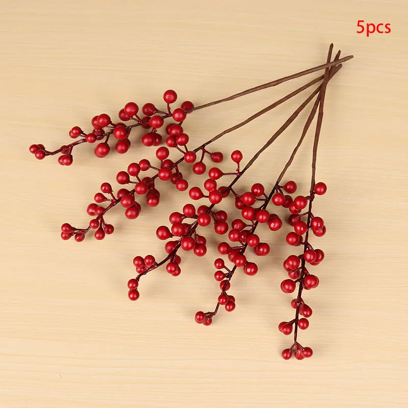Artificial Berries Branch Plastic Fake Flowers leaf Decorative Berry PE Red Berries Plant for New Year Christmas decoration 2023