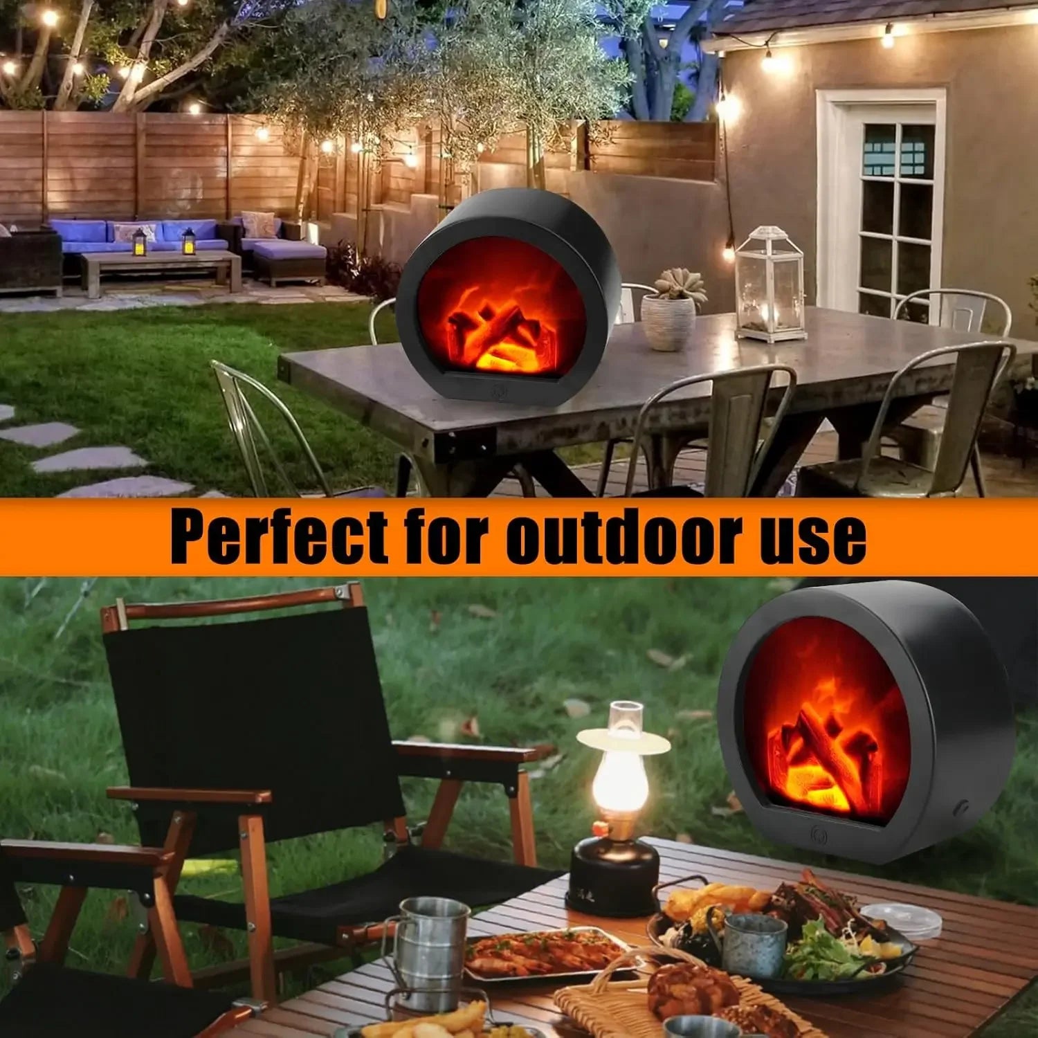 LED Fireplace Lamp Realistic Flame Battery USB Powered Vintage Style for Indoor Room Terrace Christmas Halloween Tabletop Decor