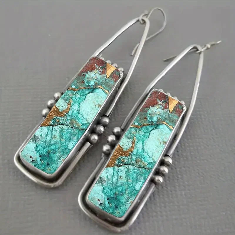2PCS Retro Bohemian Earrings Imitation Turquoise Men's and Women's Vintage Jewelry Birthday Party Anniversary Gift Christmas