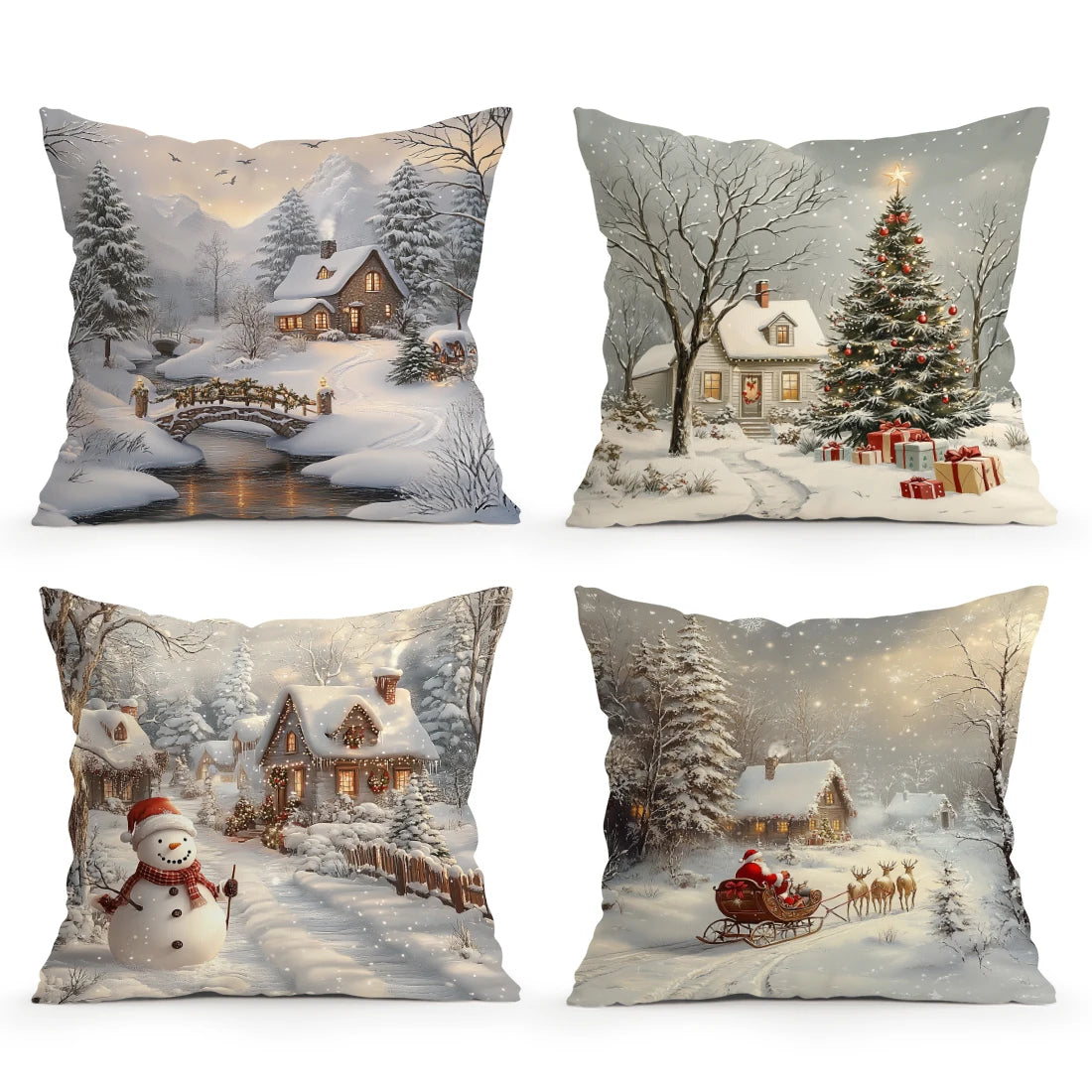 Christmas Winter Village Decorative Pillowcase 18X18 Inch Pillow Covers Throw Pillows Cushion Cases for Home Car Sofa 1pcs/4pcs