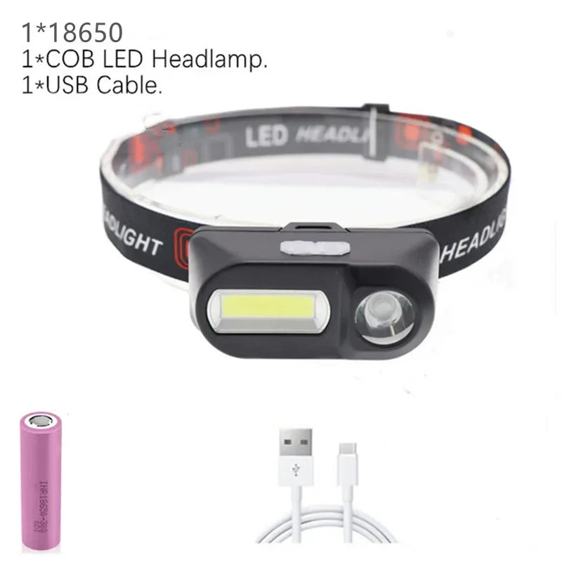 Drop Shipping 5 modes LED With Rechargeable 18650 Battery USB Portable Flashlight Lantern Headlamp Outdoor Camping Headlight