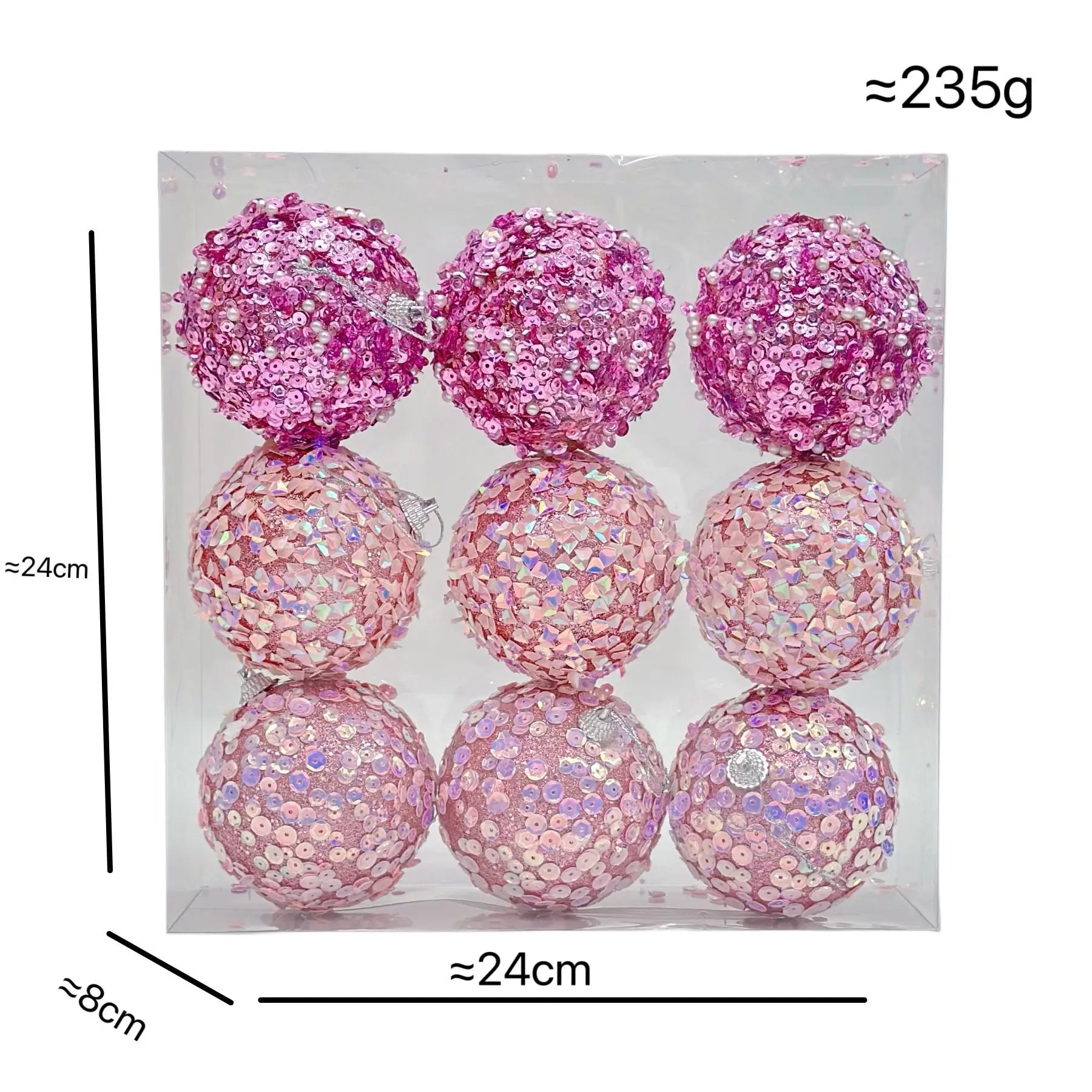 8CM Pink Christmas Balls Glitter Xmas Decorative Hanging Ornaments New Year Party Christmas Spheres Pendant Set