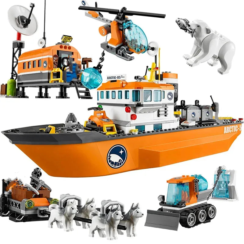 Suitable for urban series polar exploration Arctic ocean giant ship building blocks children's assembly toys Christmas gifts