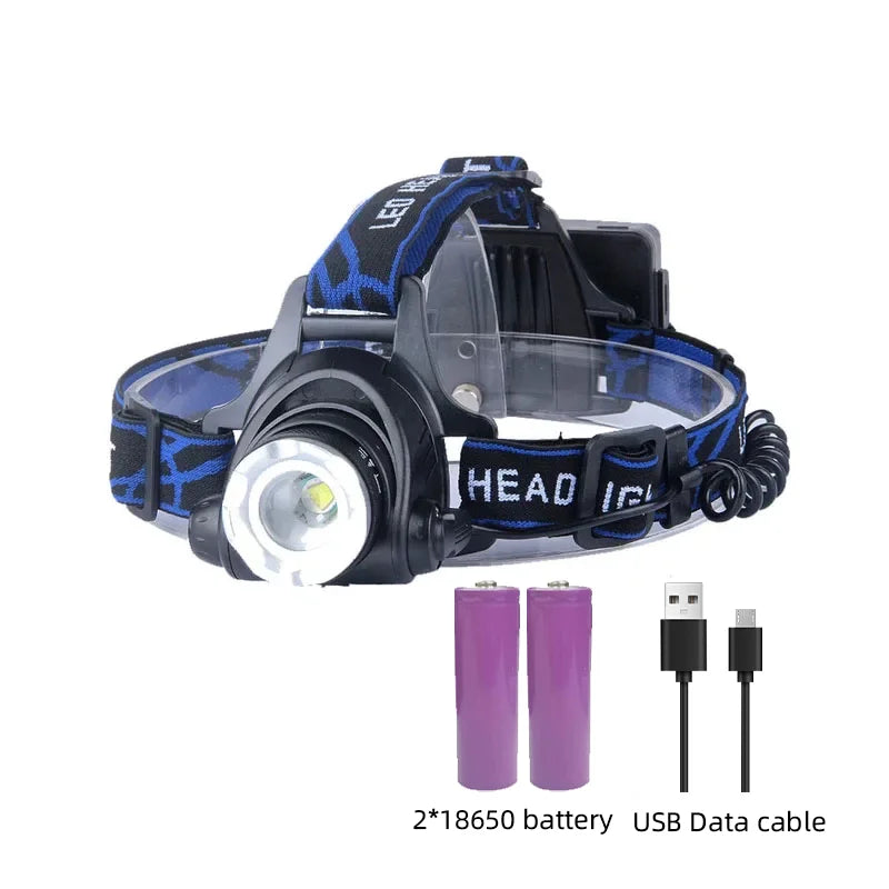Powerful LED Headlamp USB Rechargeable Telescopic Zoomable Headlight Outdoor Waterproof Work Head Lamp High Lumen Head Torch