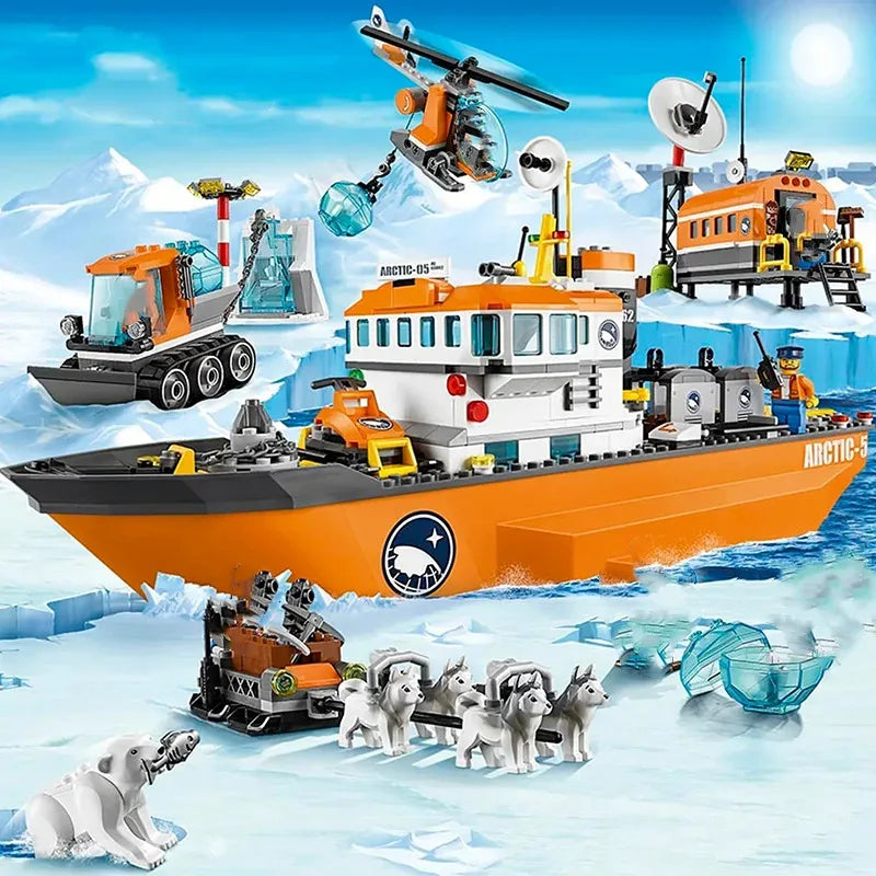 Suitable for urban series polar exploration Arctic ocean giant ship building blocks children's assembly toys Christmas gifts