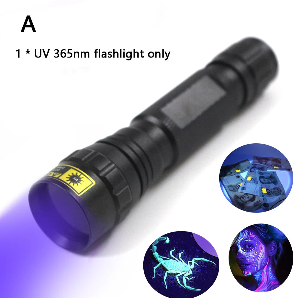 10W 365nm UV Flashlight Portable 18650 Rechargeable Blacklight for Pet Urine Detector, Resin Curing, Scorpion, Fishing