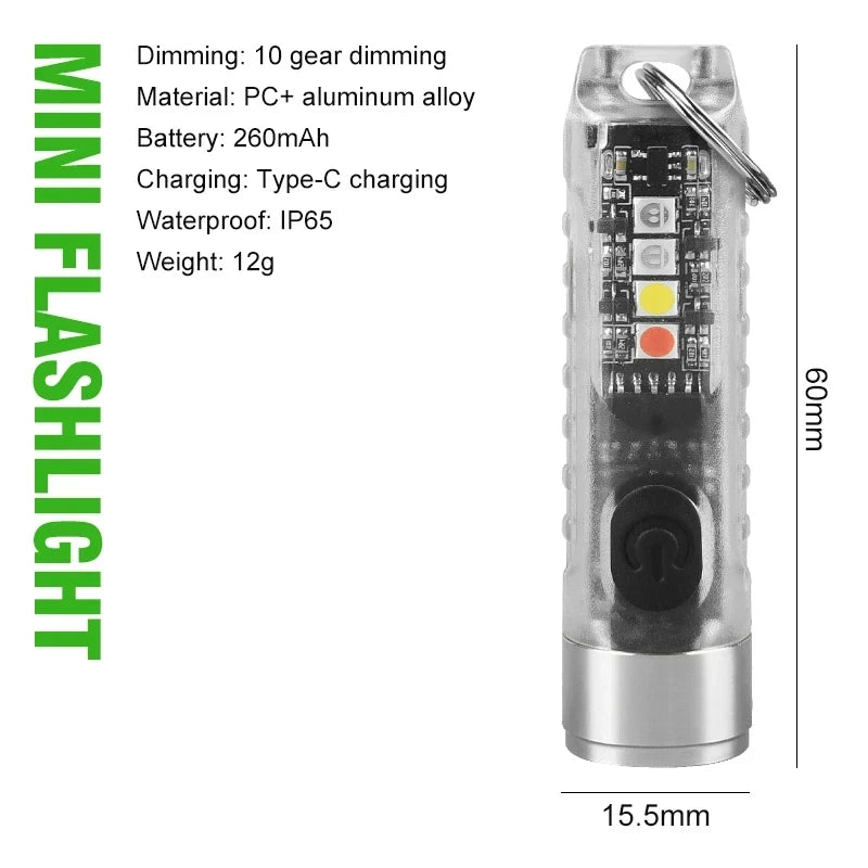 Multi-function Mini EDC LED Flashlight Portable Keychain Light MagneticTorch USB Rechargeable Uv Lamp Emergency Camping Lantern