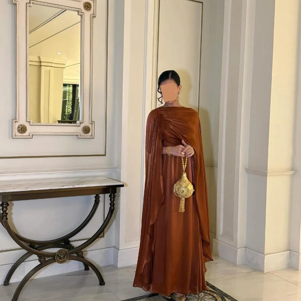 Customized Straight Prom Dresses Ankle-Length O-Neck Half Sleeve Evening Dresses Simple Fashion Draped Velour  Christmas Dresses