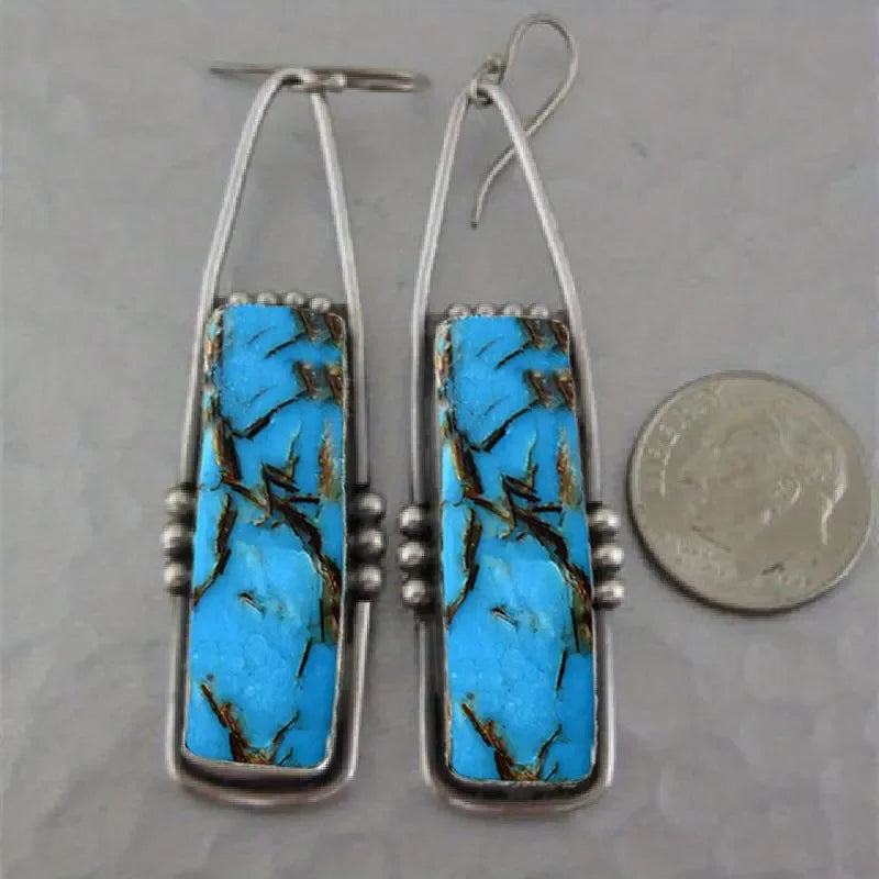 2PCS Retro Bohemian Earrings Imitation Turquoise Men's and Women's Vintage Jewelry Birthday Party Anniversary Gift Christmas